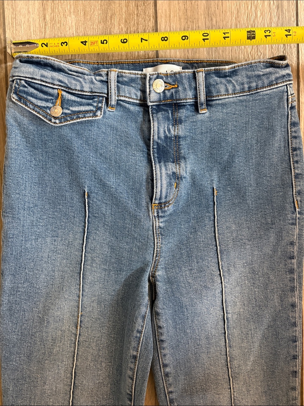 LOFT Medium Blue High-Rise Flare Jeans with Center Front Seams - Picture 4 of 7